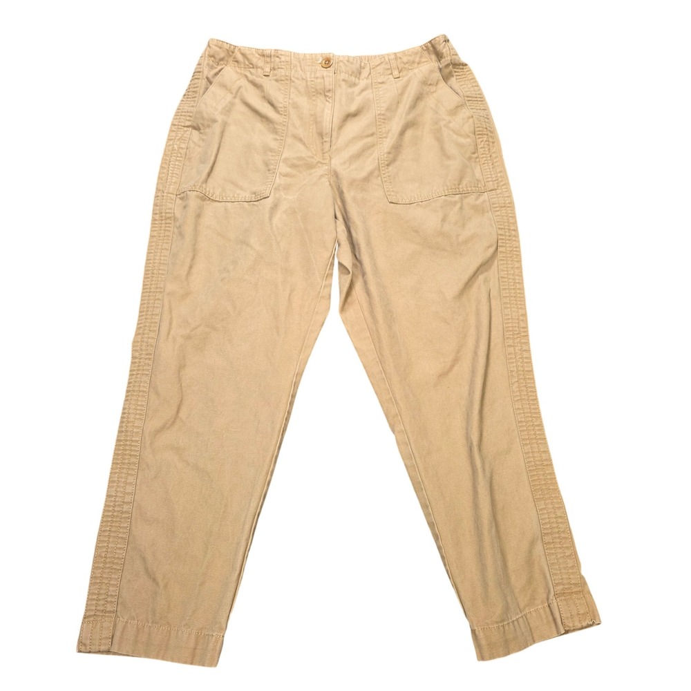 Talbots Slim Cargo Pants Women's 12P Tan Khaki Cotton Lyocell Tapered Ankle